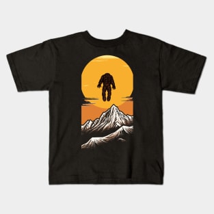 Retro Sunset Bigfoot Going To Heaven Illustration - Mythical Journey Art Kids T-Shirt